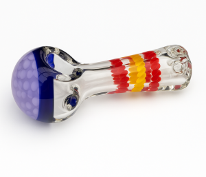 Purple Rim Spoon Pipe with Red & Yellow Stripes – 4.5"